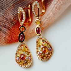 Grand Rapids Jewelry Store - Earrings Dangle Medawar Rose Gold Diamond Assorted Gemstones