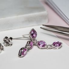 Grand Rapids Jewelry Store - Earrings Drop Medawar White Gold Diamond Pink Sapphire