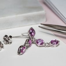 Earrings Drop Medawar White Gold Diamond Pink Sapphire Grand Rapids Jewelry Store - Earrings Drop Medawar White Gold Diamond Pink Sapphire