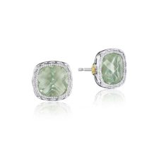 Earrings Tacori Fashion Silver 18k Gold Cushion Gem Stud Prasiolite Se24712 10 Grand Rapids Jewelry Store - Earrings Tacori Fashion Silver 18k Gold Cushion Gem Stud Prasiolite Se24712 10