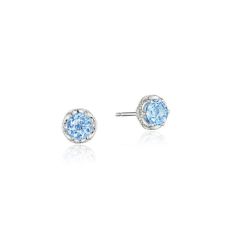 Grand Rapids Jewelry Store - Earrings Tacori Fashion Silver 18k Gold Petite Crescent Crown Studs Swiss Blue Topaz Se24045 10