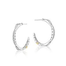 Grand Rapids Jewelry Store - Earrings Tacori Fashion Silver 18k Gold Petite Crescent Curve Hoop Diamonds Se196 10