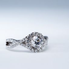 Grand Rapids Jewelry Store - Rings Engagement Medawar White Gold Platinum Crisscross Halo Diamonds