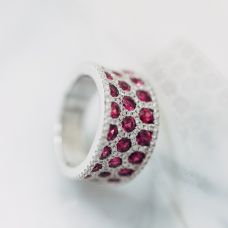 Grand Rapids Jewelry Store - Rings Fashion Medawar White Gold Diamond Ruby Honeycomb Design