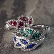 Grand Rapids Jewelry Store - Rings Fashion Medawar White Gold Platinum Diamond Ruby Emerald Sapphire Leaves