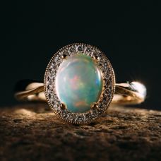 Grand Rapids Jewelry Store - Rings Fashion Medawar Yellow Gold Opal Diamond Halo