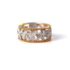 Grand Rapids Jewelry Store - Rings Fashion Medawar Yellow White Gold Platinum Beaded Edge Contained Diamond Pattern
