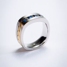 Grand Rapids Jewelry Store - Rings Mens Wedding Band Medawar White Gold Platinum Yellow Gold Inlay Saphire Diamond