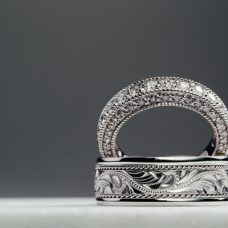 Rings Two Wedding Bands Medawar White Gold Womens Eternity Diamond And Mens Inlayed Design Grand Rapids Jewelry Store - Rings Two Wedding Bands Medawar White Gold Womens Eternity Diamond And Mens Inlayed Design